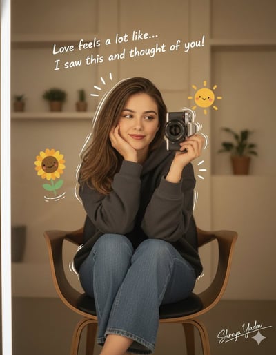 Photorealistic Cozy Mirror Selfie with Illustrated Sticker Doodles thumbnail