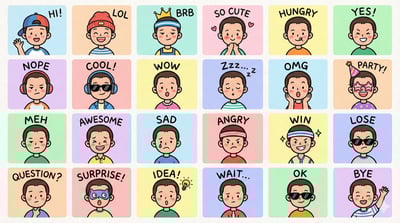 LINE-Style Half-Body Chibi Emoji Portrait Sticker Sheet (4x6 Grid, 4K 16:9) thumbnail