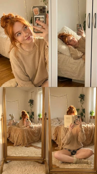 Cozy Bedroom Mirror Selfie 4-Panel Photo Collage (2x2 Grid) thumbnail