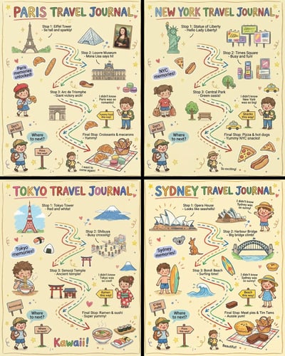 Childlike Crayon Travel Journal Route Map Illustration (4:5) thumbnail