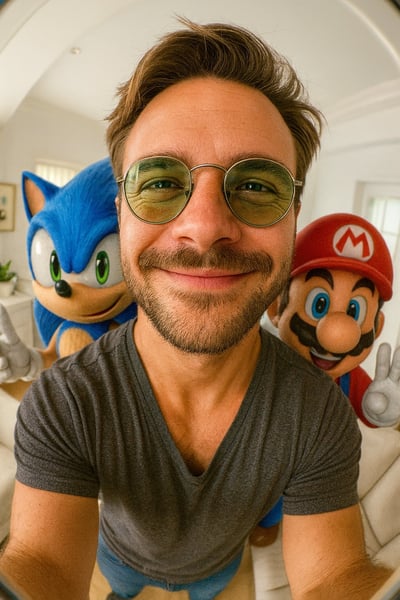 Ultra-Realistic 9:16 Fisheye Selfie with Sonic and Mario thumbnail