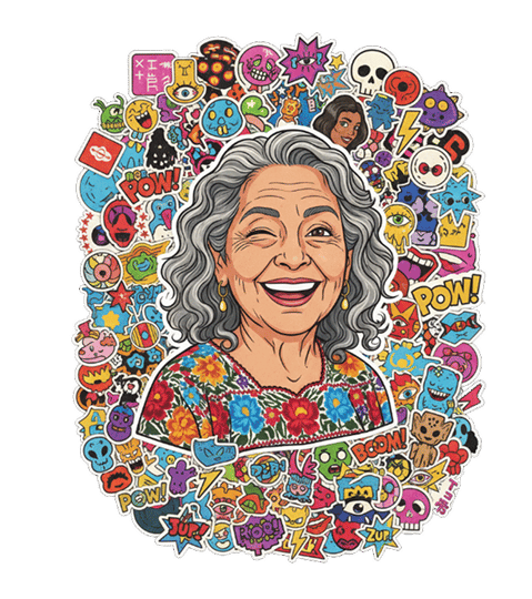 Create stickerbomb-style AI stickers with layered, graffiti-like designs. Your photo becomes a cartoon character in the middle of a sticker explosion, ready for sharing on any chat app.