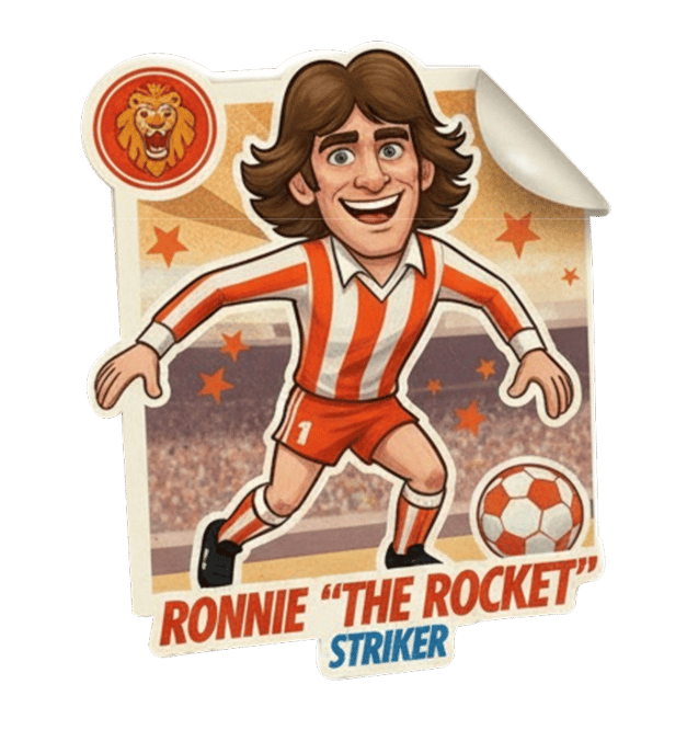 Relive retro soccer nostalgia with AI sticker cards styled like vintage collectibles. Perfect for football fans to create custom WhatsApp or Telegram sticker packs.