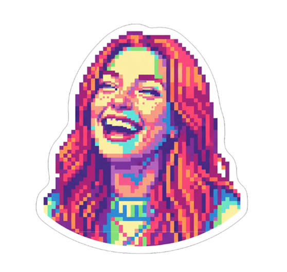 Generate AI stickers in colorful retro pixel art style. Perfect for gamers and collectors who love 8-bit and glitch aesthetics, exportable for WhatsApp, Discord, and Telegram.